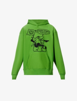 KENZO KENZO MENS GRASS GREEN BOKE BOY TRAVELS GRAPHIC-PRINT RELAXED-FIT COTTON-JERSEY HOODY,62988057