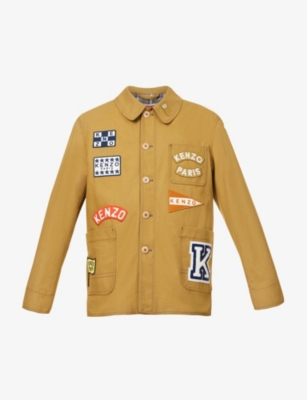 Kenzo Jacket With Logo Patch In Tabac