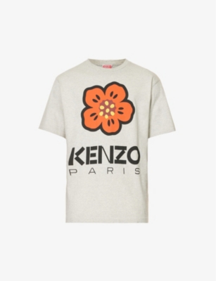 Kenzo Mens Pale Grey Boke Flower-print Cotton-jersey T-shirt In Gris Clair