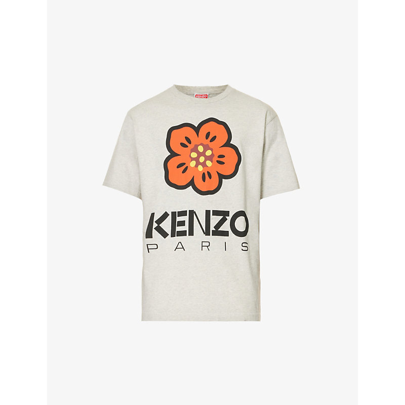 Kenzo Mens Pale Grey Boke Flower-print Cotton-jersey T-shirt In Gris Clair