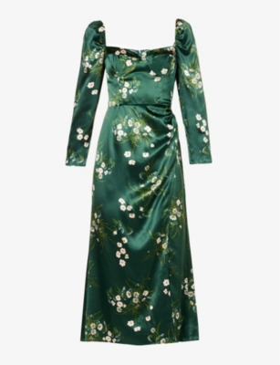 gloriana silk dress Reformation Gloriana Silk Midi Dress Almond Long Sleeve Slit Size 2