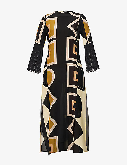LOUISA PARRIS: The Fringe geometric-print silk maxi dress