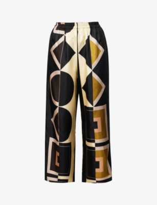 LOUISA PARRIS: Lisbon geometric-pattern wide-leg mid-rise silk trousers