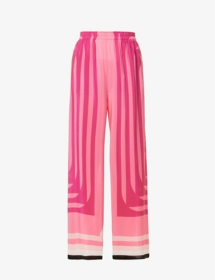 LOUISA PARRIS LOUISA PARRIS WOMEN'S TULIP LISBON ABSTRACT-PRINT WIDE-LEG HIGH-RISE SILK TROUSERS,63002509