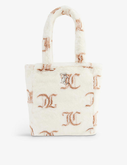 JUICY COUTURE: Monogram-print faux-fur tote bag