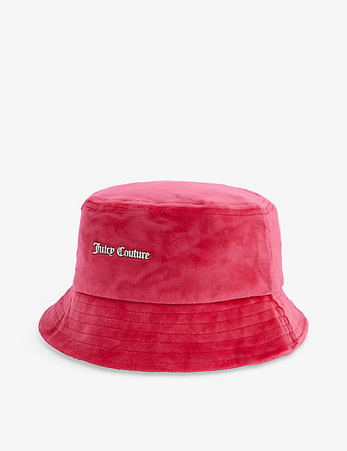 JUICY COUTURE: Wide-brim logo-plaque velour bucket hat