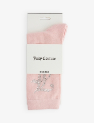 Juicy Couture Womens Almond Blossom Logo Diamante-embellished Stretch-cotton Blend Socks