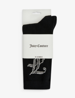 Juicy Couture Womens Black Logo Diamante-embellished Stretch-cotton Blend Socks In Black
