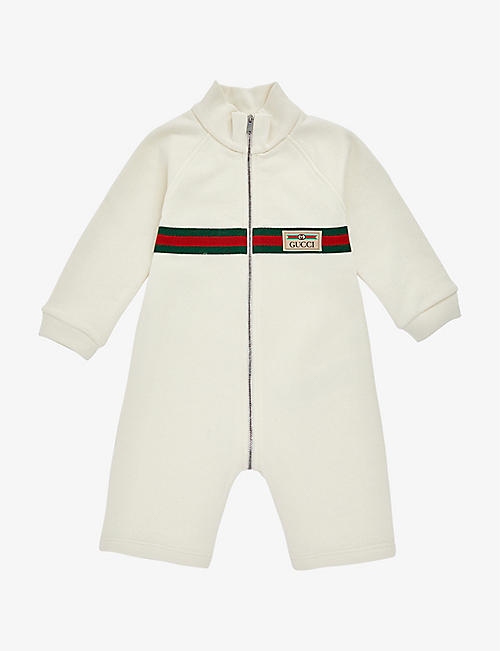 GUCCI: Web-stripe logo-print cotton-jersey babygrow 3-12 months