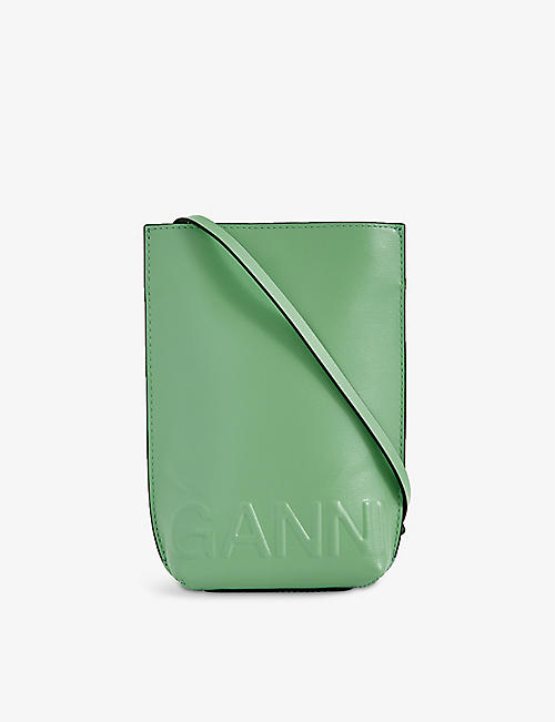 GANNI: Logo-embossed small recycled-leather cross-body bag