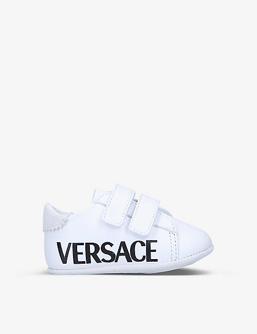 VERSACE: Logo-print leather trainers 0-12 months
