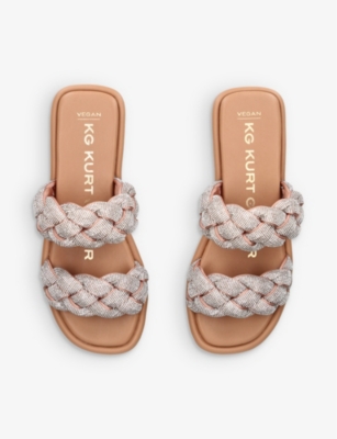 Kg Kurt Geiger Womens Silver Rogan Plait Crystal-embellished Faux-leather Sandals In Silver