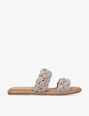 Kg Kurt Geiger Womens Silver Rogan Plait Crystal-embellished Faux-leather Sandals