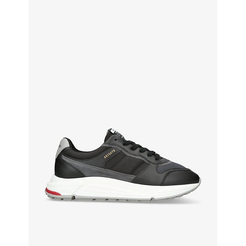 Axel Arigato Rush Leather And Woven Trainers In Blk/grey