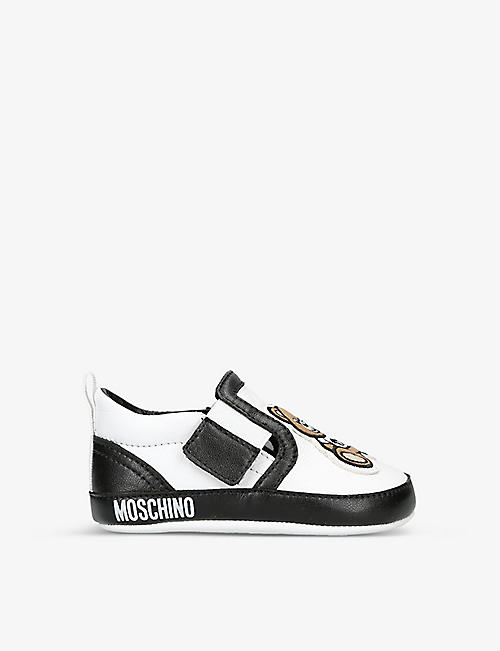 MOSCHINO: Teddy Bear-strap leather trainers 0-6 months