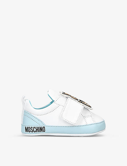 MOSCHINO: Teddy Bear-strap leather trainers 0-6 months