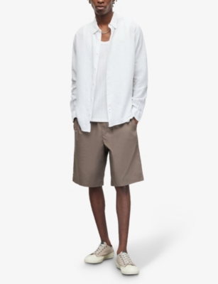 Shop Allsaints Men's Optic White Cypress Relaxed-fit Linen Shirt