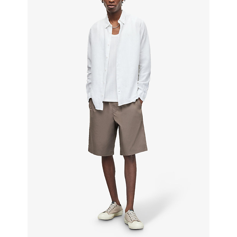 Shop Allsaints Mens Optic White Cypress Relaxed-fit Linen Shirt