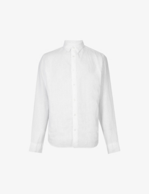 Shop Allsaints Mens Optic White Cypress Relaxed-fit Linen Shirt