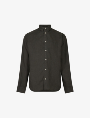 Shop Allsaints Mens Washed Black Cypress Relaxed-fit Linen Shirt