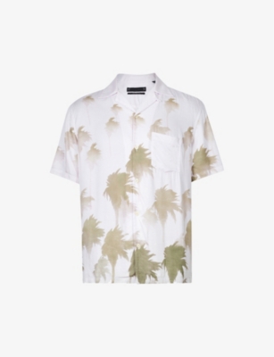 Allsaints Mens Pastel Pink Island Tropical-print Relaxed-fit Woven Shirt