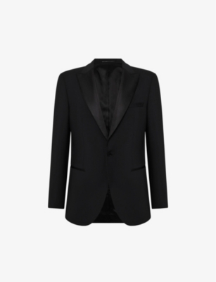 Reiss Mens Black Poker Single-breasted Slim-fit Stretch-wool Blend Suit Jacket