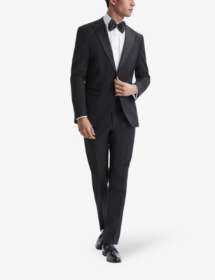 Reiss Mens Black Poker Slim-fit Satin-trim Stretch-wool Blend Tuxedo Trousers In Black