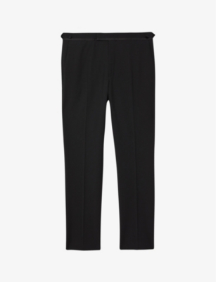 Reiss Mens Black Poker Slim-fit Satin-trim Stretch-wool Blend Tuxedo Trousers