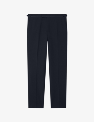 Reiss Mens Navy Poker Slim-fit Satin-trim Stretch-wool Blend Tuxedo Trousers