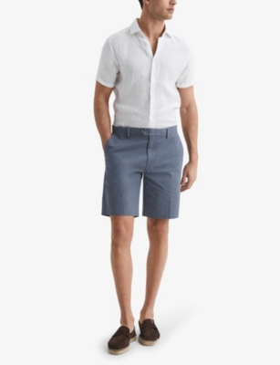 Shop Reiss Mens Airforce Blue Wicket Stretch-cotton Chino Shorts