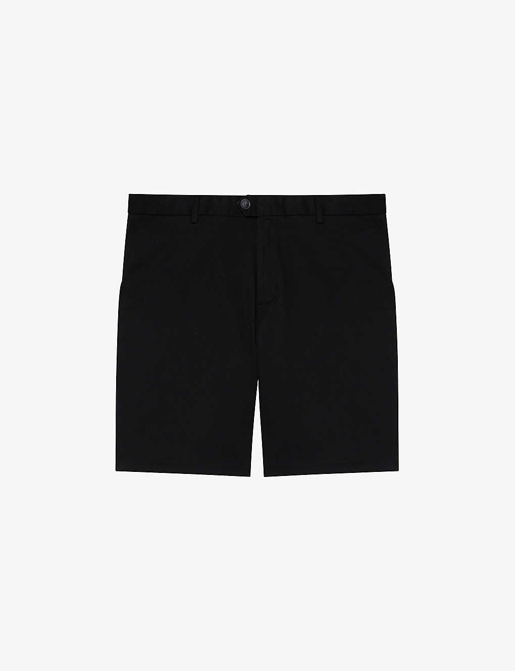 Shop Reiss Men's Black Wicket Stretch-cotton Chino Shorts