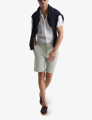 Shop Reiss Wicket Stretch-cotton Chino Shorts In Soft Sage