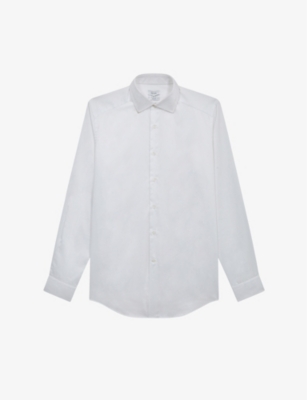 REISS REISS MEN'S WHITE REMOTE SLIM-FIT COTTON SHIRT,63070997