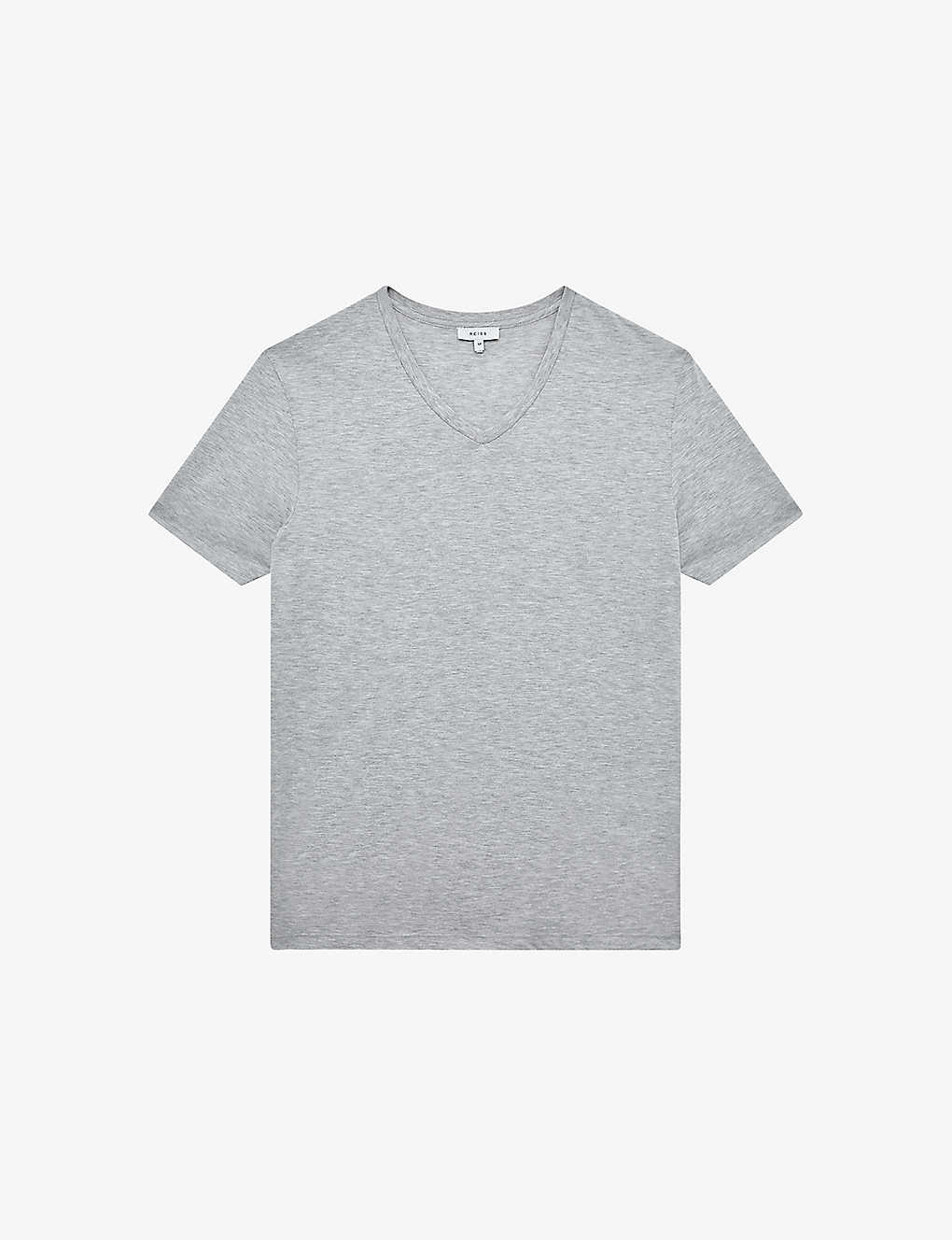 Reiss Mens Grey Marl Dayton V-neck Cotton-jersey T-shirt