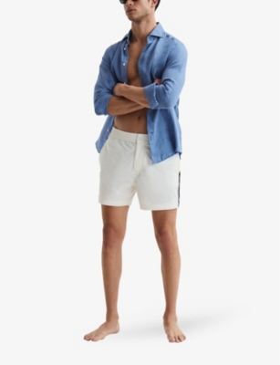 Shop Reiss Jesse Elasticated-waist Side-stripe Stretch-woven Swim Shorts In White