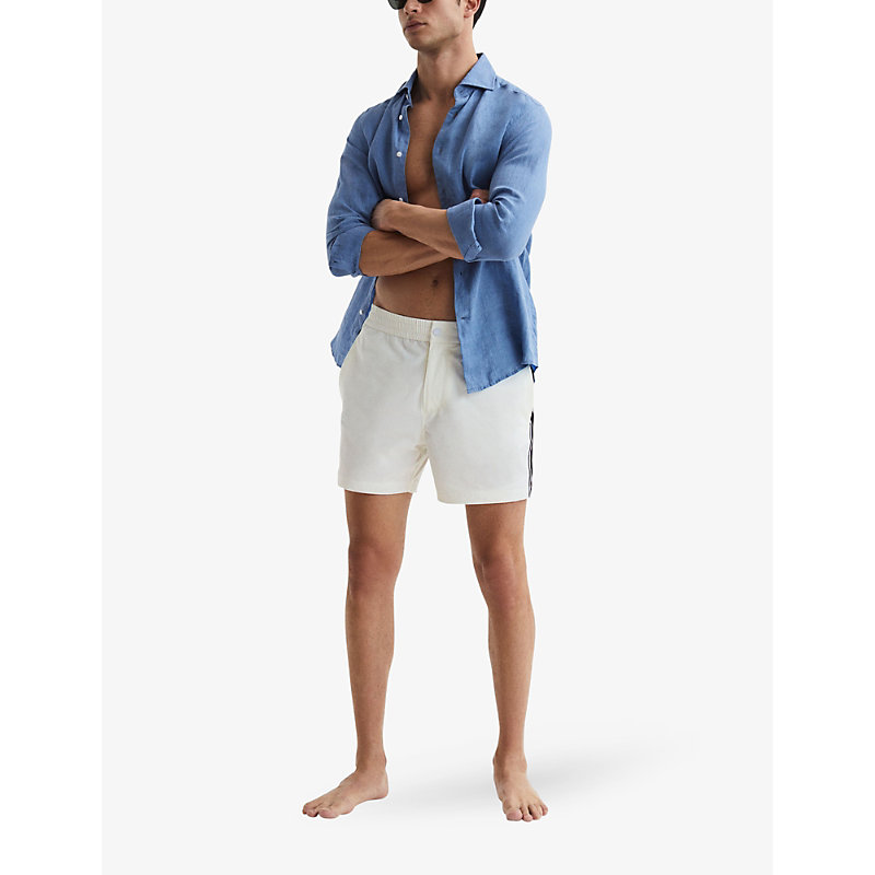 Shop Reiss Jesse Elasticated-waist Side-stripe Stretch-woven Swim Shorts In White