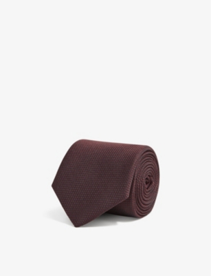 Reiss Ceremony Textured Silk Tie In Burgundy