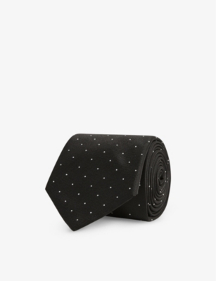 Reiss Mens Black Liam Polka-dot Woven Tie