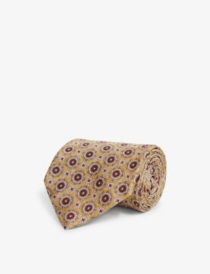 Reiss Mens Sun Yellow Asolo Medallion-print Silk Tie
