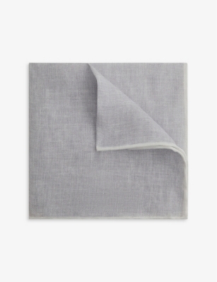 Reiss Mens Ice Melange Piazza Contrast-trim Linen Pocket Square