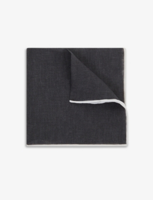 Reiss Piazza Contrast-trim Linen Pocket Square In Navy