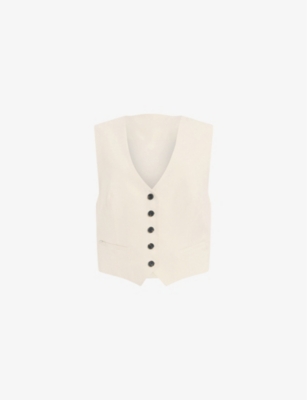 Allsaints Womens Cream White Deri Lyn Recycled Polyester-lined Woven Waistcoat