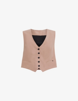 Shop Allsaints Womens Doe Brown Deri Lyn Recycled Polyester-lined Woven Waistcoat