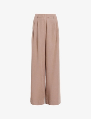 Shop Allsaints Women's Doe Brown Deri Lyn Wide-leg Mid-rise Woven Trousers