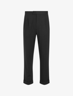Allsaints Mens Black Helm Cropped Tapered-leg Stretch-woven Trousers