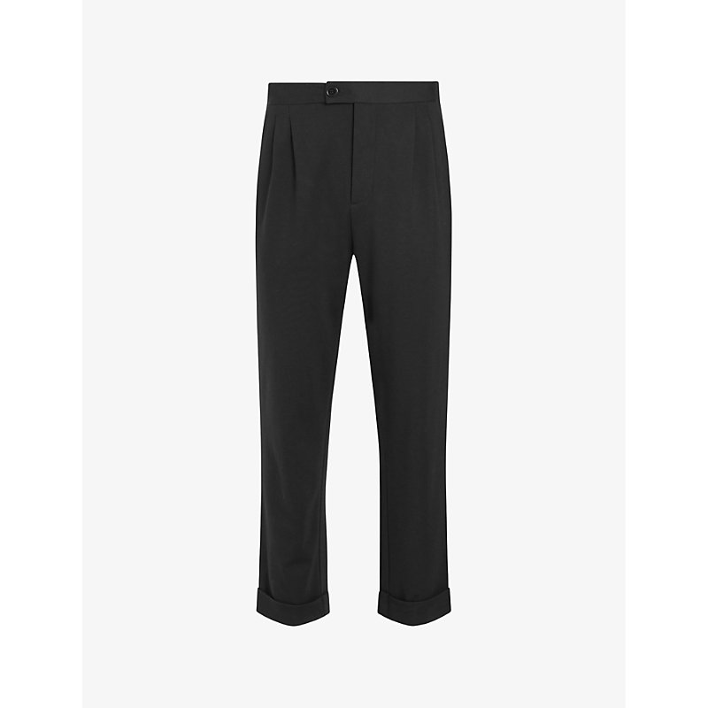 Allsaints Mens Black Helm Cropped Tapered-leg Stretch-woven Trousers