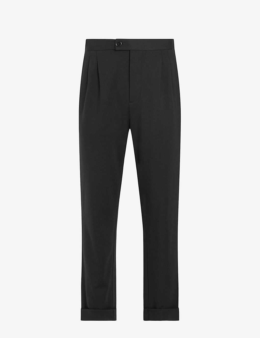 Allsaints Mens Charcoal Marl Helm Cropped Tapered-leg Stretch-woven Trousers