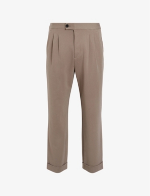 Shop Allsaints Mens Earthy Brown Helm Cropped Tapered-leg Stretch-woven Trousers