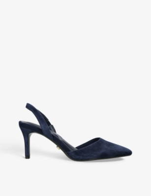 Carvela Womens Navy Classique Sling-back Suede Courts