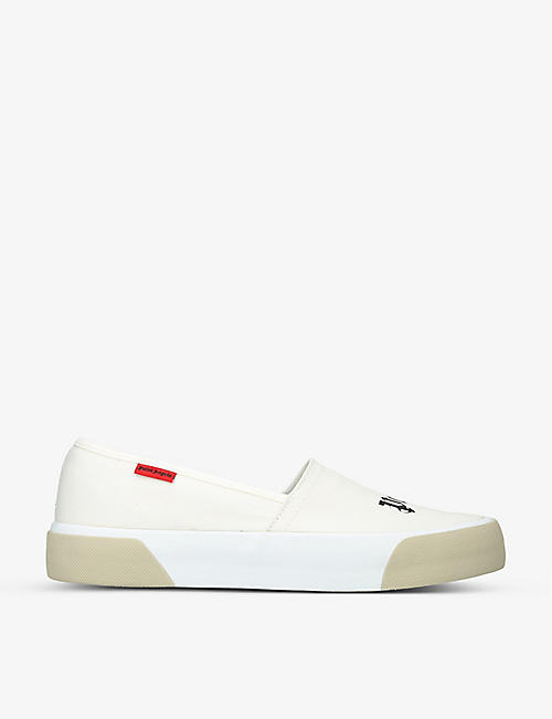PALM ANGELS: Logo-print cotton-canvas slip-on low-top trainers